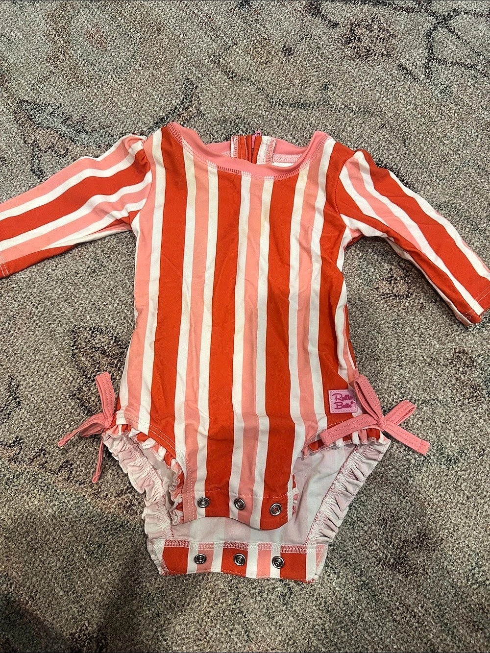RuffleButts Picnic Party Long Sleeve One Piece Rash Guard Swimsuit